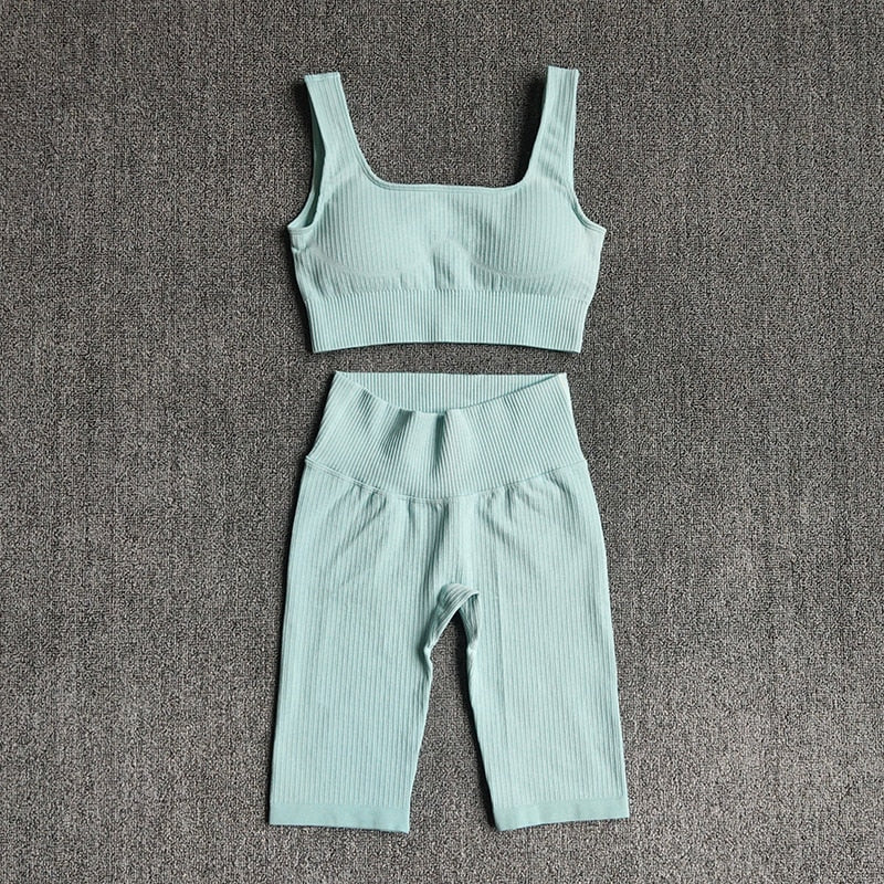 Seamless Women Yoga Set Sports Bra Sports Shorts Fitness Wear Outfit 2 Piece Gym Yoga Sets Workout Suits