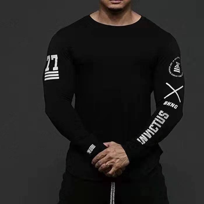 Muscle Fitness Partner Breathable Elastic   Wicking Quick-drying Tights Fitness Training Long-sleeved Bottoming Shirt