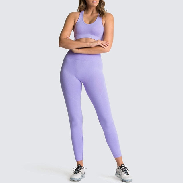 Seamless Gym Set Nylon Woman Sportswear 2 Piece Exercise Leggings Padded Sports Bras Women Fitness Wear Yoga Sets Sports Suits