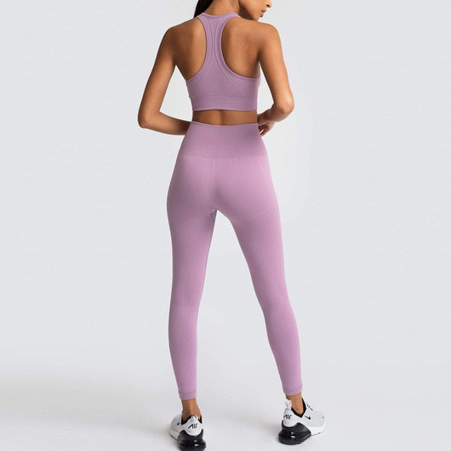 Seamless Gym Set Nylon Woman Sportswear 2 Piece Exercise Leggings Padded Sports Bras Women Fitness Wear Yoga Sets Sports Suits