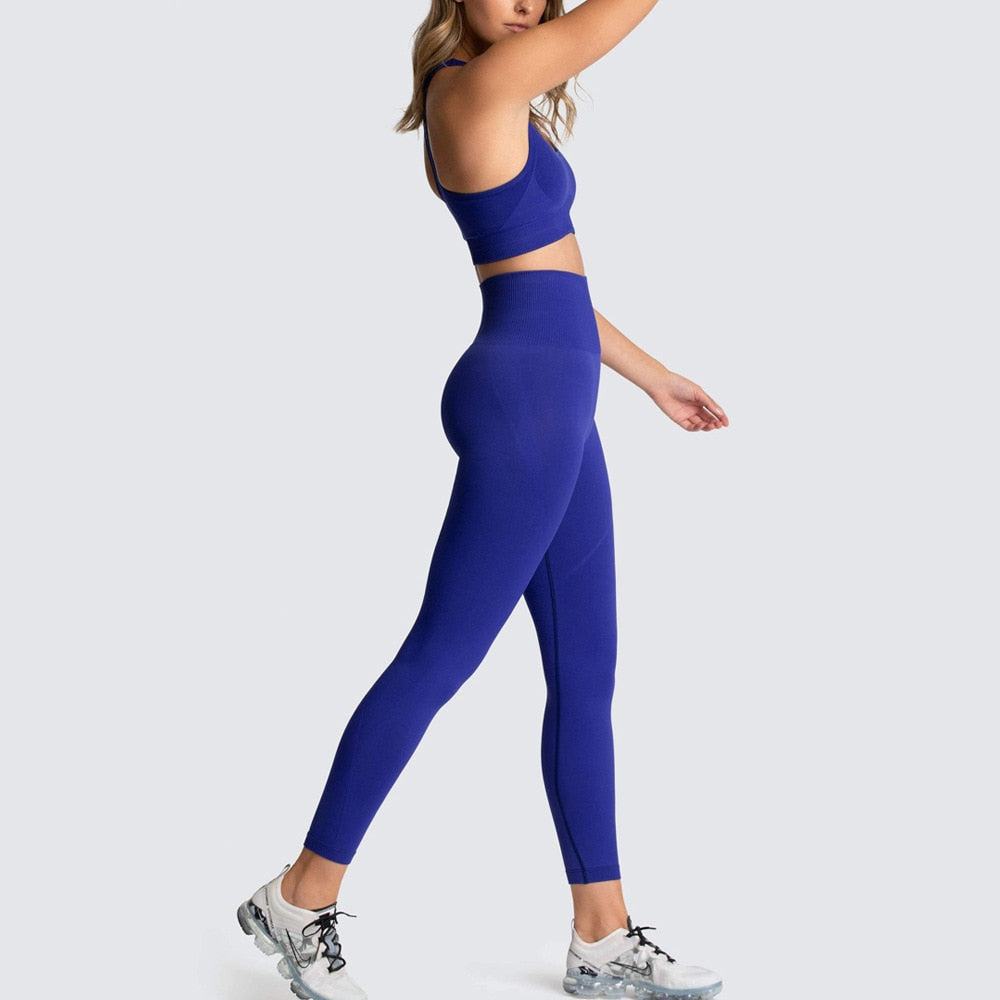 Seamless Gym Set Nylon Woman Sportswear 2 Piece Exercise Leggings Padded Sports Bras Women Fitness Wear Yoga Sets Sports Suits